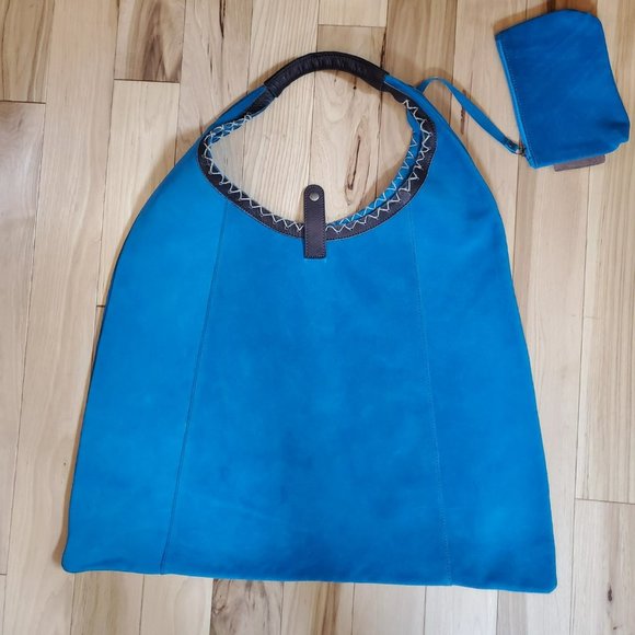 Turquoise Suede Hobo Tote by Gianni Notaro - Picture 4 of 15